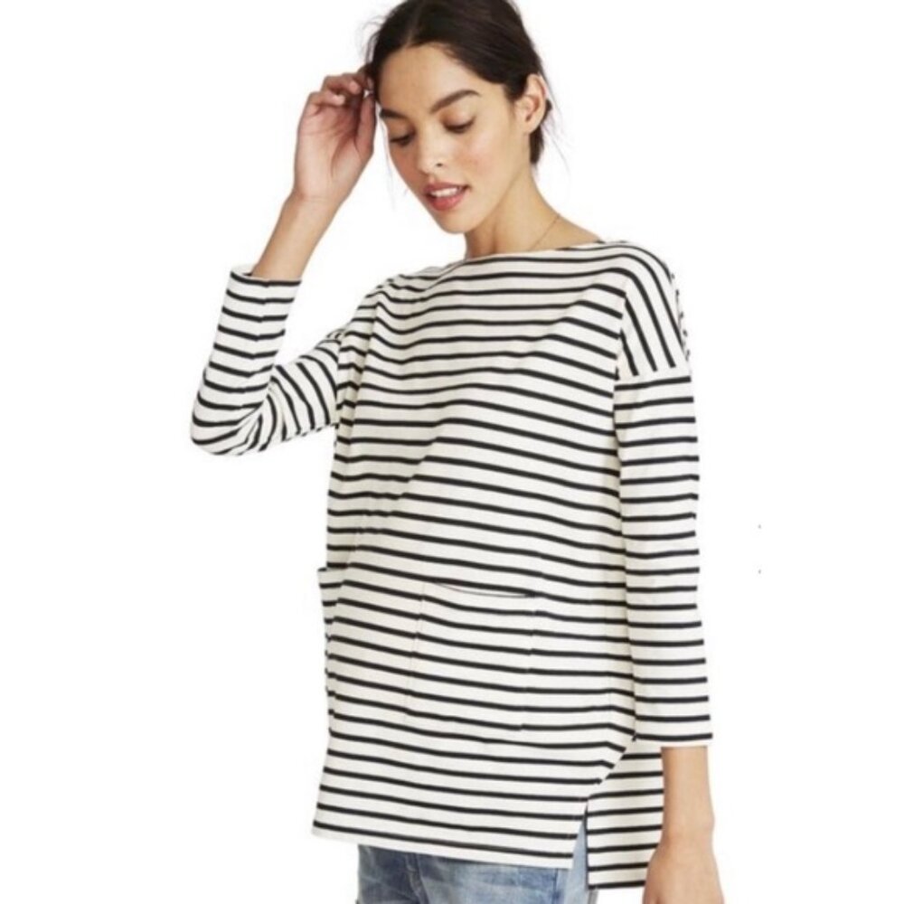 Hatch Bateau Navy/Ivory Breton Stripe Top Like New Maternity Sz 1/Small